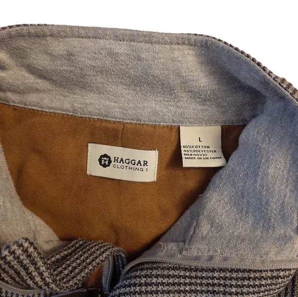 Haggar Micro Houndstooth Mock Neck 1/4 Zip Cotton Jersey Knit Pullover Sweater L - Picture 3 of 3